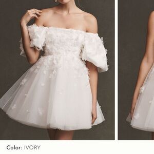 BHLDN Celo Square-Neck Puff Mini Sleeve Dress